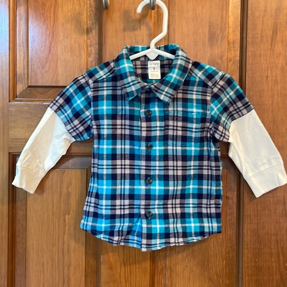 Carters Long Sleeve Plaid Button Down Shirt - Size 9M - Picture 1 of 5